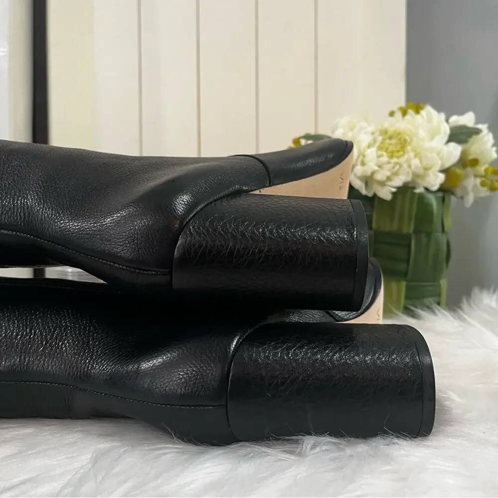 NEW Via Spiga Pebbled Leather Over The Knee OTK Chunky Heel Almond Boots 5.5 NIB